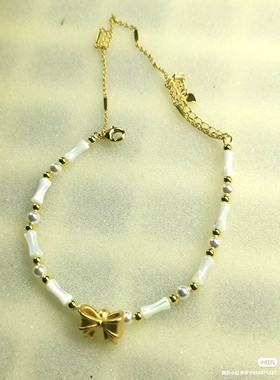 天然海螺贝925银蝴蝶结情人节手串