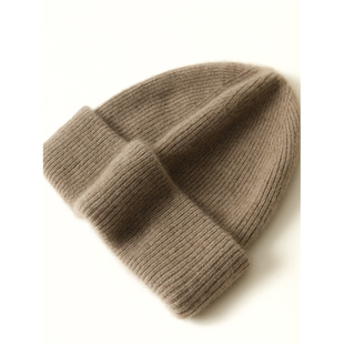 新款 简约100%纯山羊绒帽子男加厚毛线帽百搭针织帽保暖包头帽女冬