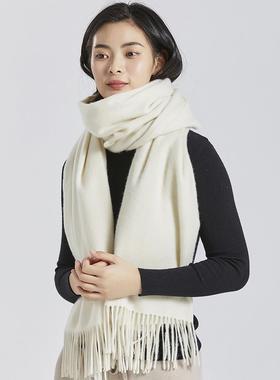 高档鄂尔多斯市100%羊绒围巾女加厚加宽保暖大披肩纯白色围脖新款