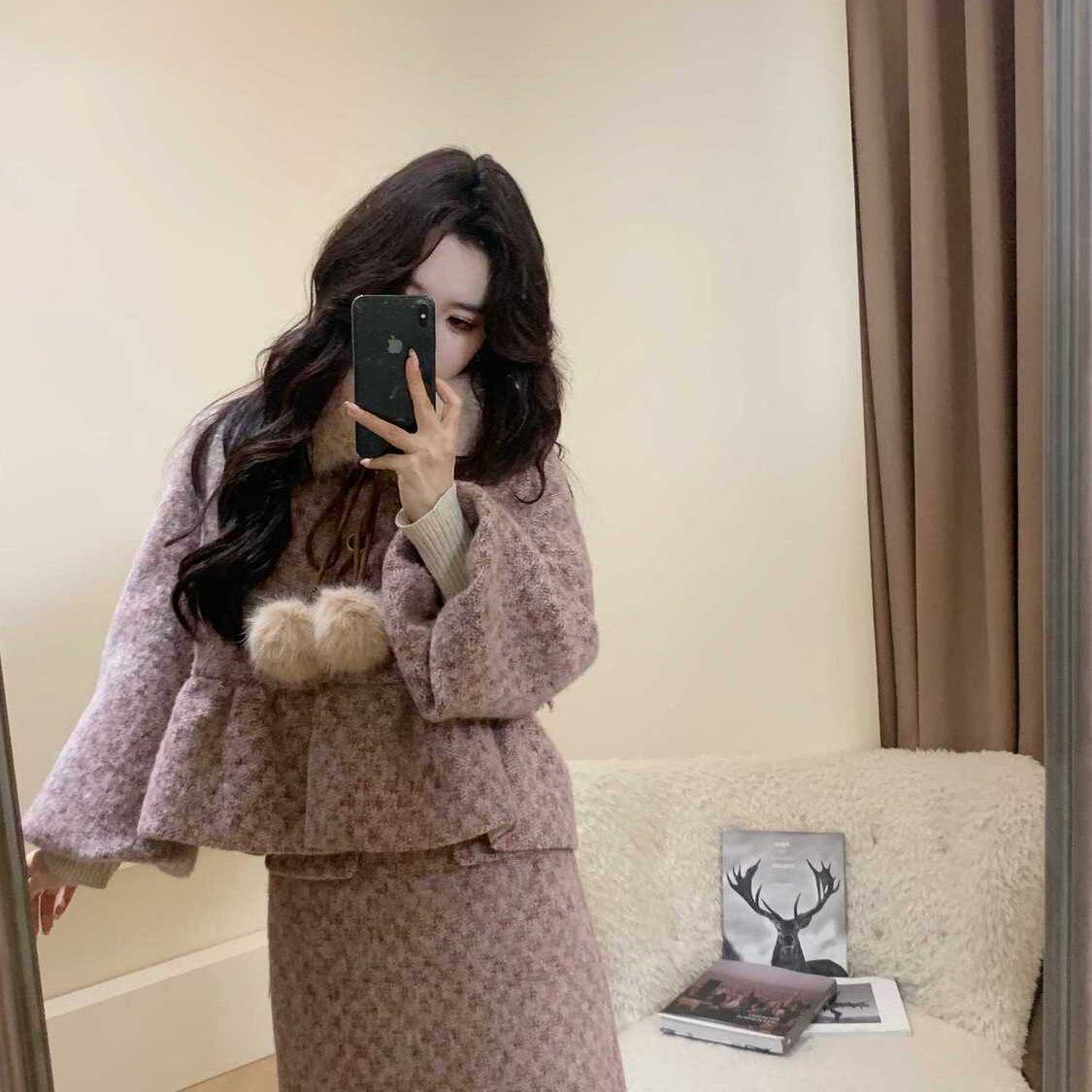 港岛情书羽绒套装原创设计师女装白鸭绒法式复古保暖羽绒套装