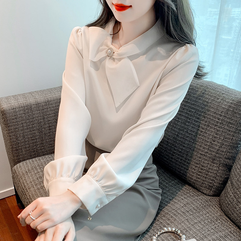 2026春秋新款优雅气质蝴蝶结雪纺衫女长袖设计感小众衬衫别致上衣