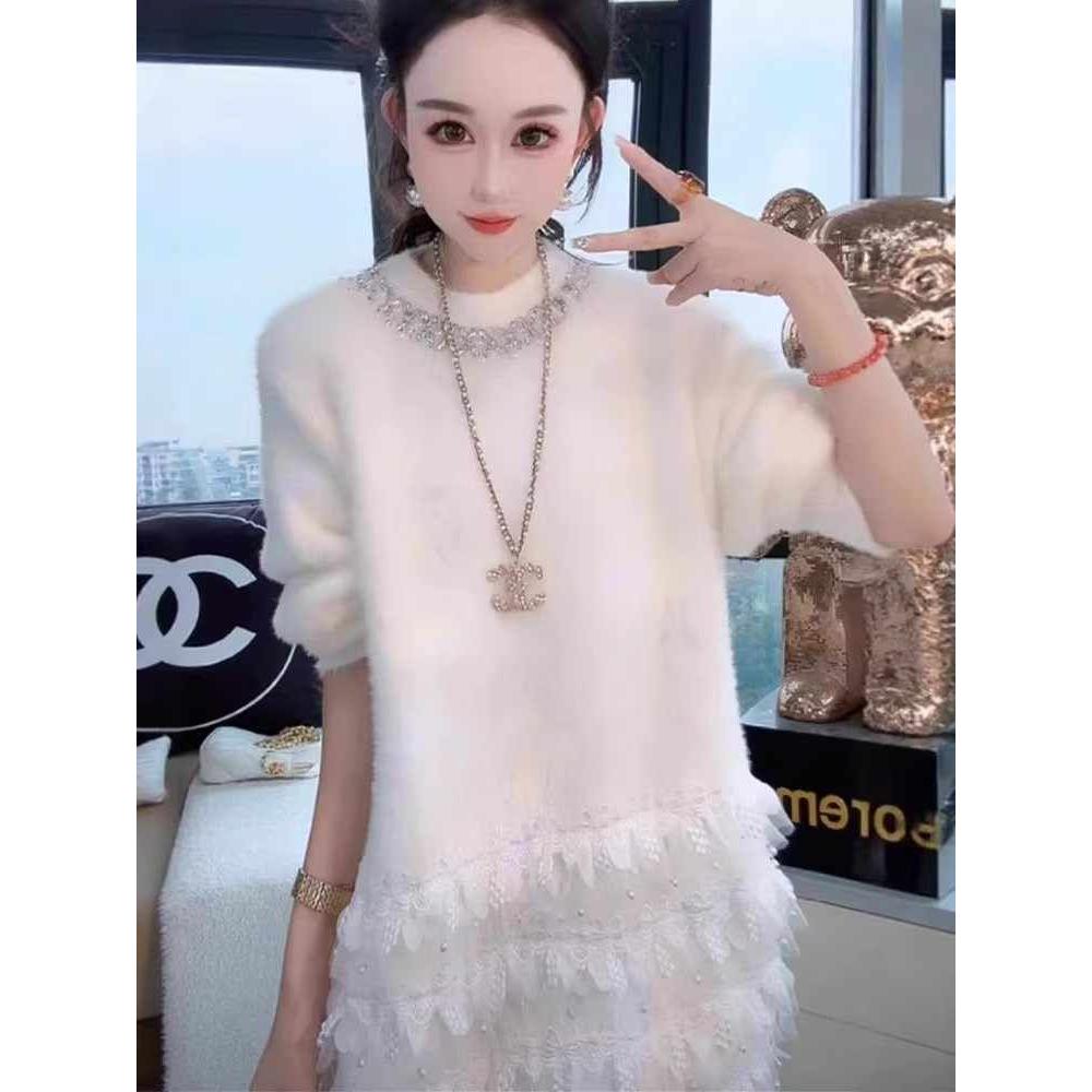 轻奢重工烫钻花边加厚中长款毛衣女2025秋冬时尚慵懒风软糯针织衫