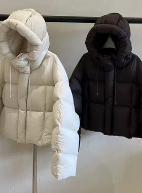 泡芙短款羽绒服女2025冬季新款美式肯豆面包服hello咖色连帽外套