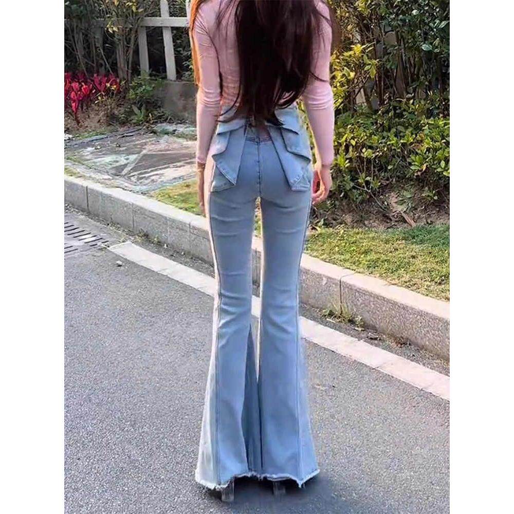 立体蝴蝶结牛仔裤女2026春季新款欧高腰百搭显瘦翘臀喇叭裤子