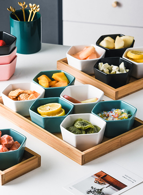 六角分格盘零食盘陶瓷果盘ktv小吃盘 民宿围炉煮茶点心碟酒吧果盘