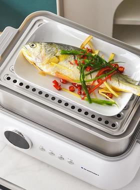 荣裕多陶瓷耐高温家用蒸鱼盘子适配蒸炖锅蒸菜蒸鱼盘长方形装鱼碟