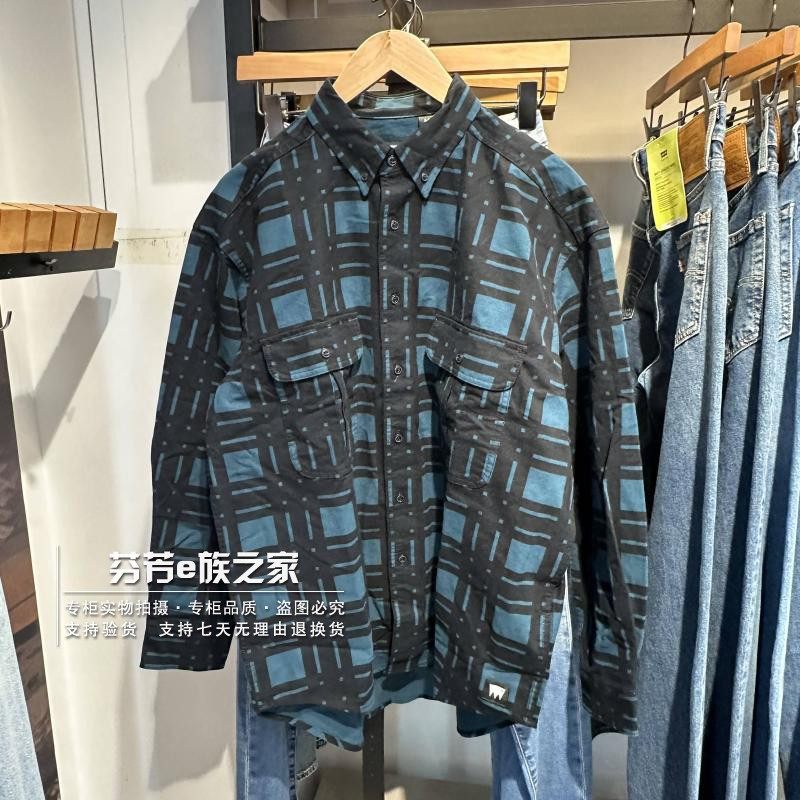 李维斯翻领长袖格子长袖衬衫