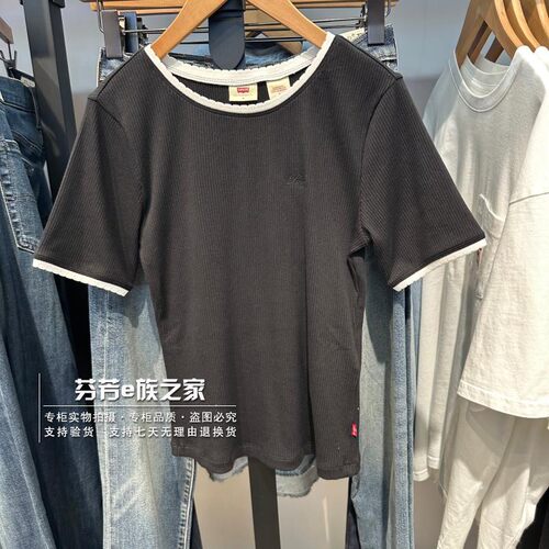李维斯新款女士黑色修身短袖T恤
