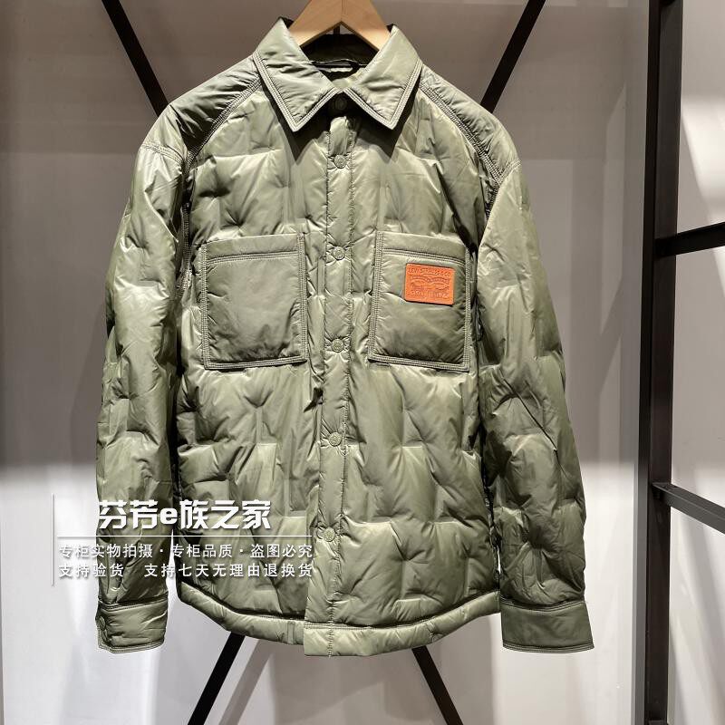 李维斯口袋翻领休闲常规羽绒服