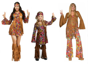 万圣节亲子嬉皮士hippie复古年代化装舞会亲子土著人部落服喇叭裤
