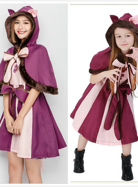 万圣节爱丽丝梦游仙境紫色咧嘴猫cos服笑脸猫奇幻猫成人儿童亲子