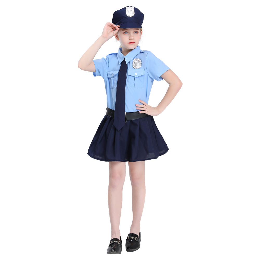 2022实拍可爱女孩小警察游戏Cosplay警官制服女童万圣节服装女警