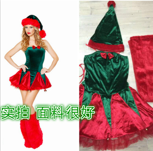 欧美绿色抹胸裙情趣圣诞服
