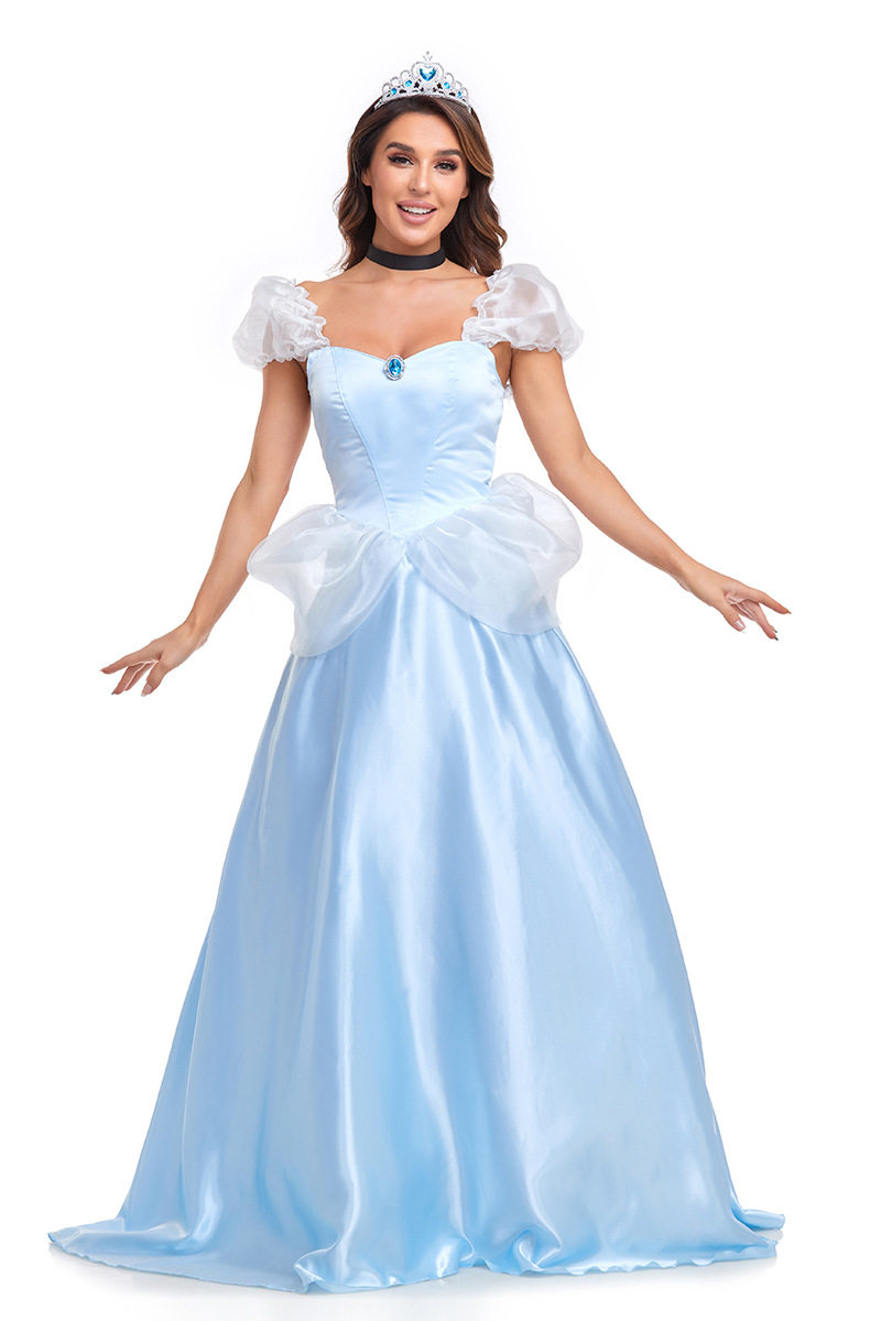 实拍大码万圣节灰姑娘蓝色礼服舞台表演服 Cinderella cos服长裙
