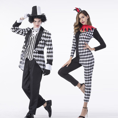 万圣节cos情侣装小丑黑白小丑礼服马戏团男女小丑演出魔术师clown