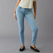 2025秋季 显瘦提臀铅笔裤 新款 女修身 浅蓝中腰弹力牛仔裤 美国鹰AEO