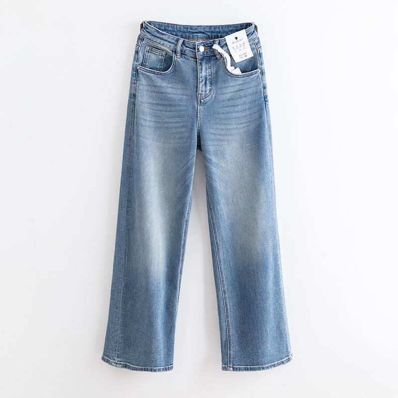 2025秋季新款 高腰弹力牛仔裤女休闲宽松显瘦提臀小直筒长裤潮