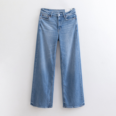 高腰弹力宽松阔腿直筒裤