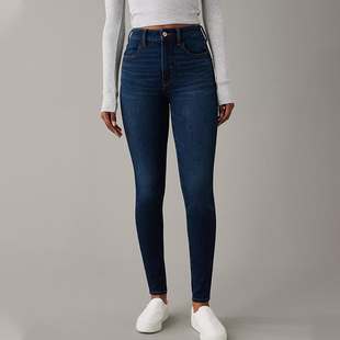 AEO 美国鹰蓝色超高腰弹力牛仔裤女修身显瘦提臀铅笔小脚裤女潮
