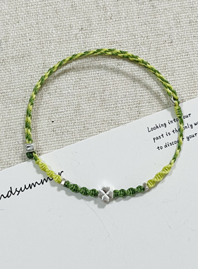 S925纯银四叶草手绳可调节多色手编绳闺蜜礼物学生礼物清冷感