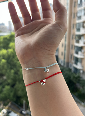 迷你实心925银小葫芦手绳手工编制本命年超细红绳女