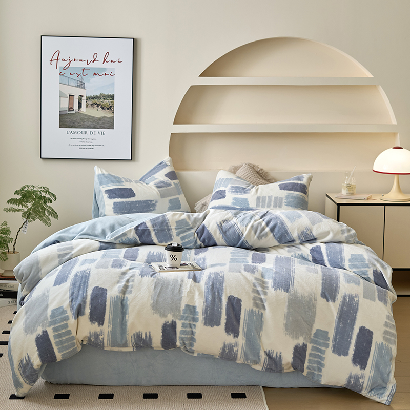 冬季牛奶绒四件套珊瑚绒被套双面