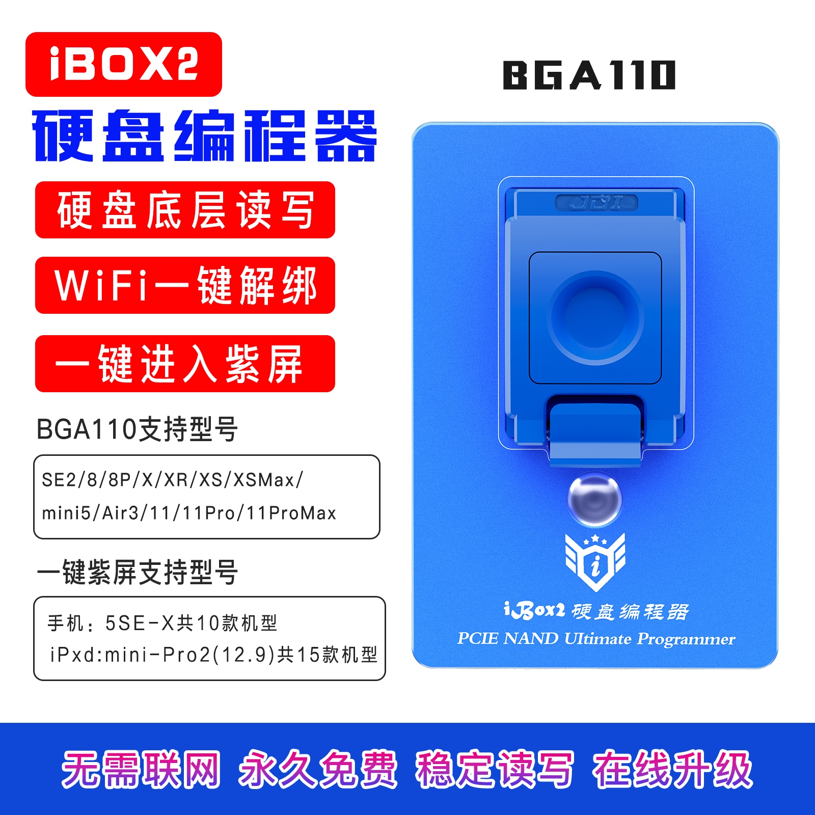 iBox2一键紫屏工具支持5se-11promax硬盘编程读写改底层wifi解绑