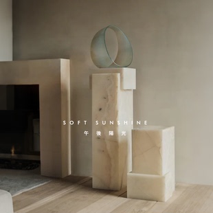 轻奢天然白玉大理石奢石几何体落地雕塑底座摆件墩墩展示台立柱子