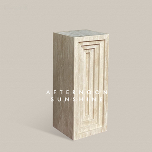 侘寂风天然黄洞大理石柱落地雕塑装 饰摆件墩底座墩展示台立柱桌子