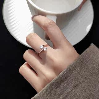 气质镀18k金双钻戒指相吸开口可调节尾戒简约食指韩版指环时尚 女
