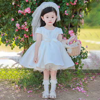 六一白色女童公主裙花童婚礼小女孩生日周岁礼服蓬蓬裙钢琴演出服