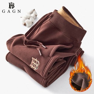 宽松运动卫裤 休闲加绒加厚直筒垂感长裤 女棕色2024秋冬新款