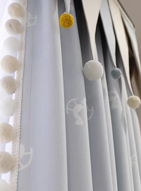 新款蓝色卡通木马奇遇记遮光窗帘男孩卧室雪尼尔儿童房飘窗书房