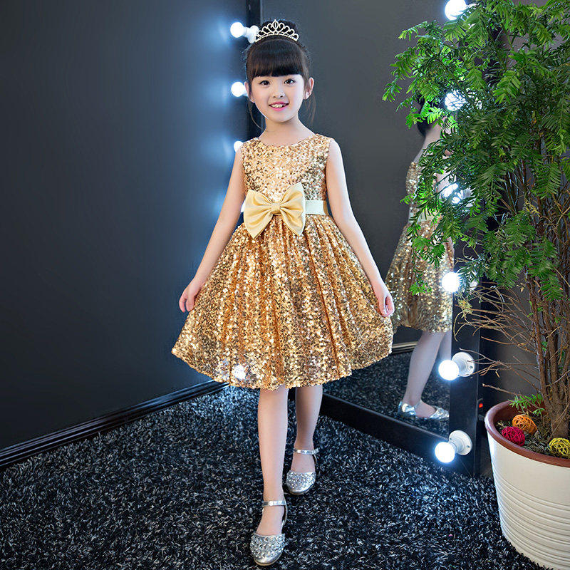 金色蓬蓬纱生日主持人钢琴演出服
