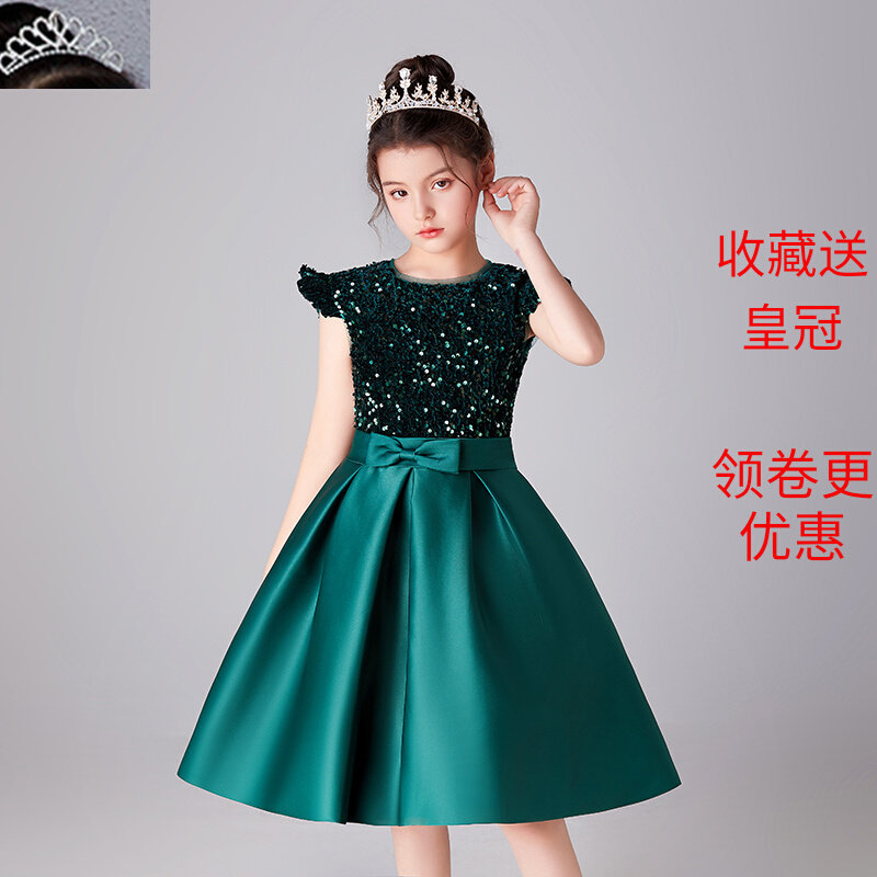 钢琴演出服女童墨绿小提琴表演奏儿童礼服高端公主裙小主持人服装