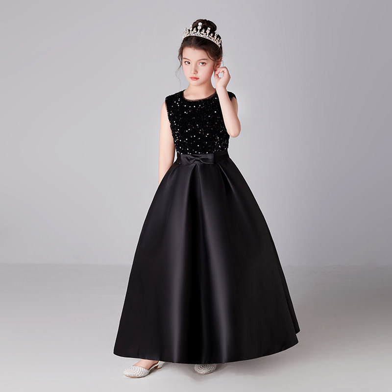 儿童女童黑色长款礼服女棉公主裙