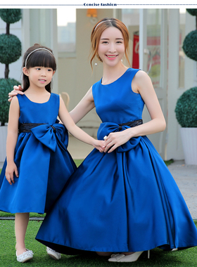 六一演出服母女群亲子装礼服女花童公主儿童短款红色生日群晚礼服