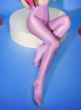 油亮丝袜油光性感黑丝超薄透视可撕糖果色闪光丝开裆免脱连裤袜女