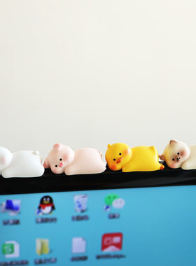 电脑显示器迷你摆件屏幕导航趴趴公仔汽车显示屏中控台车用品装饰