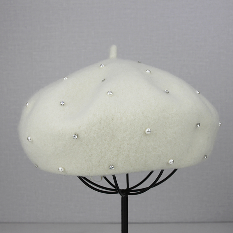 毛呢帽hakuzu女时尚秋冬手工锆石