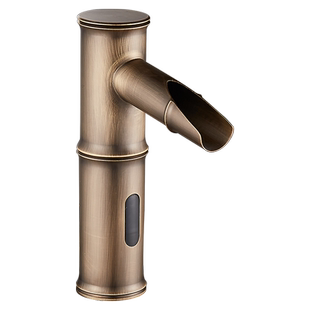 仿古黑色全铜竹节卫生间全自动感应水龙头单冷水智能感应龙头冷热