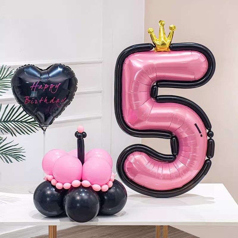 ins漫画风粉色5岁数字气球蛋糕儿童周岁生日派对氛围装饰场景布置,节庆用品/礼品,气球,淘宝优惠券,粉丝福利购,淘宝优惠卷