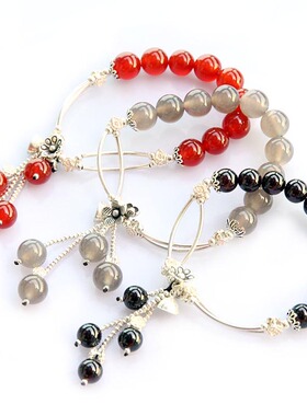 天然灰红玛瑙石榴石花朵莲蓬流苏手链3款 车档位珠挂件