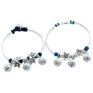 舞泽天原创合欢铃手工纯银铃铛手镯单花朵款女士首饰情人生日礼物