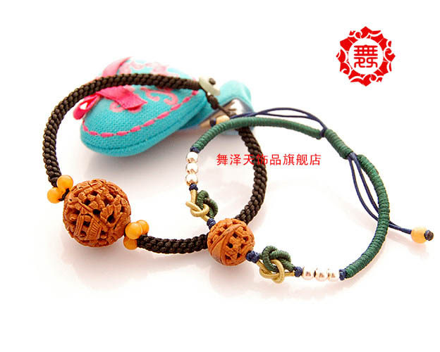 舞泽天 四佛齐门 天然桃核手工雕刻精编转运手绳情侣手链