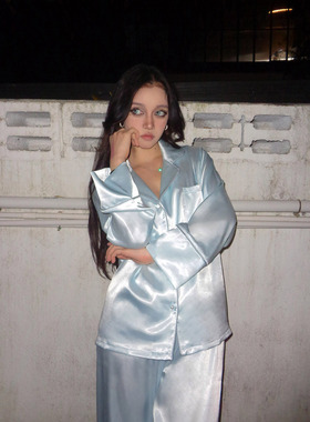 Maddy 温柔蓝冰丝睡衣女款2026新款韩版高级感长袖长裤家居服套装