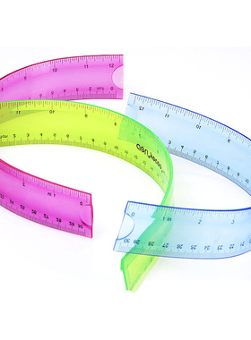 DELI得力6208格尺直尺尺子套尺软尺子15cm/20cm/30cm可弯曲直尺可爱塑料软尺学生彩色直尺折不断尺子软套尺