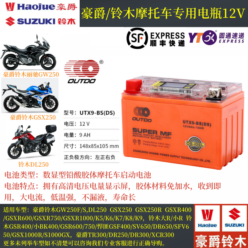 适用铃木骊驰GW250F/S DL250 GSX250 GSX250R原装YTX9-BS电池通用-封面