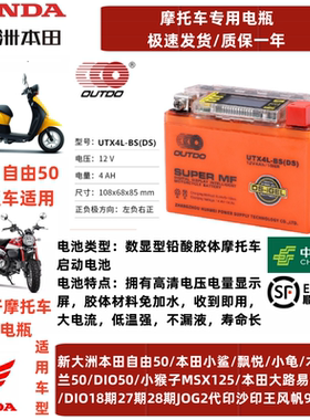 YTX4L-BS自由/AG木兰/天虹/飘悦50CC排量/小猴子越野车12V4AH电瓶