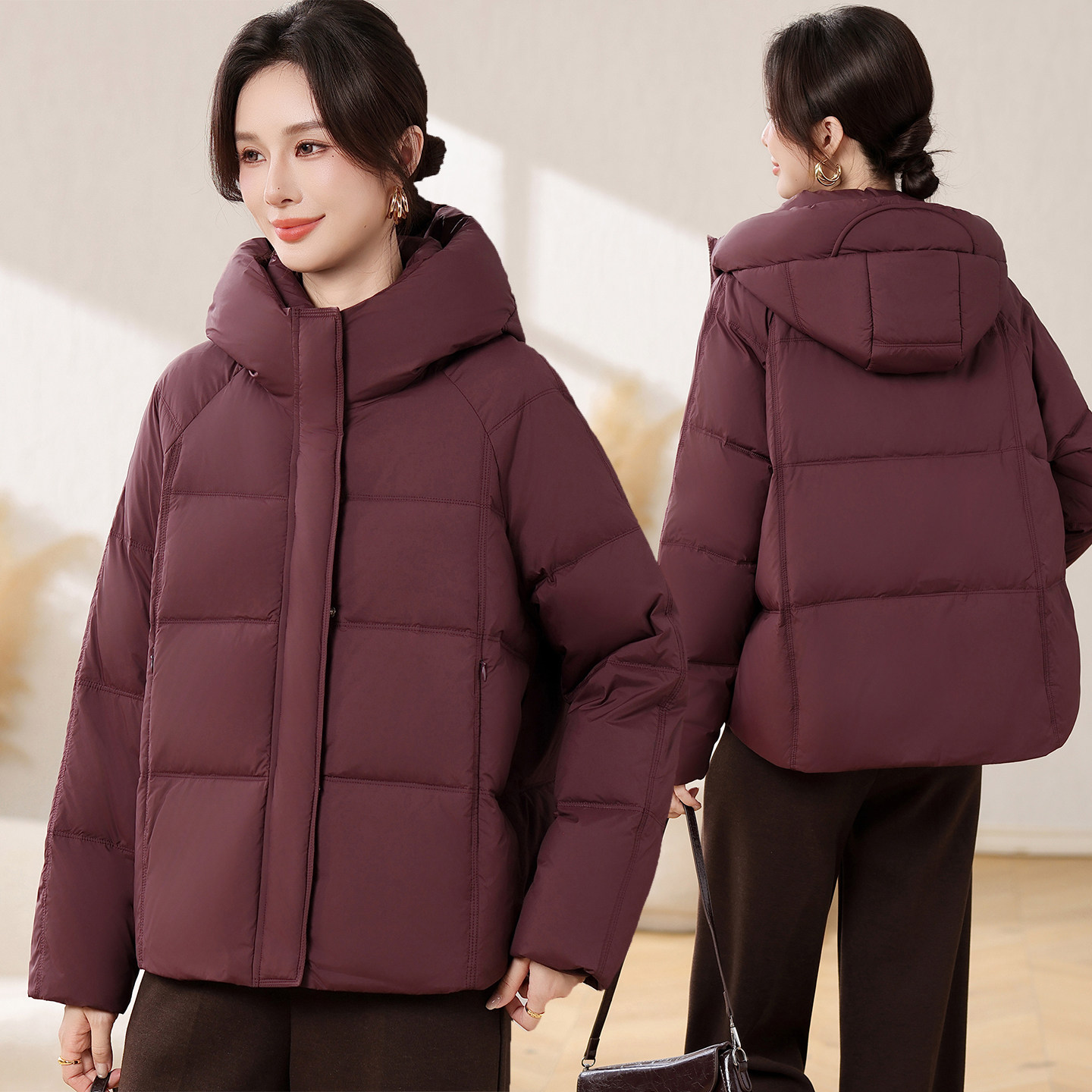 防风保暖！防跑绒老人羽绒服女